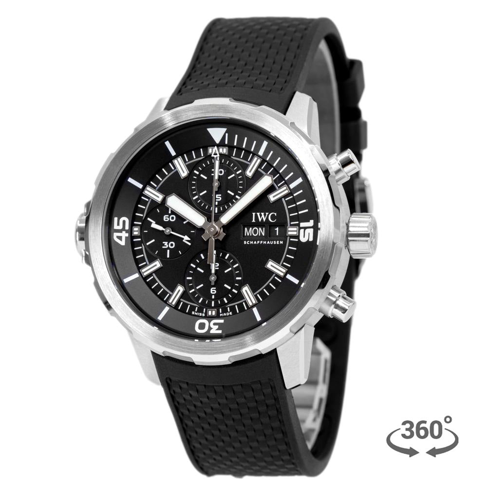 IWC Aquatimer Chronograph Black Dial Black Leather Strap Watch For Men - IW376803