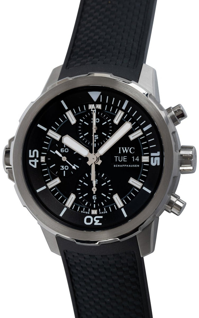 IWC Aquatimer Chronograph Black Dial Black Leather Strap Watch For Men - IW376803