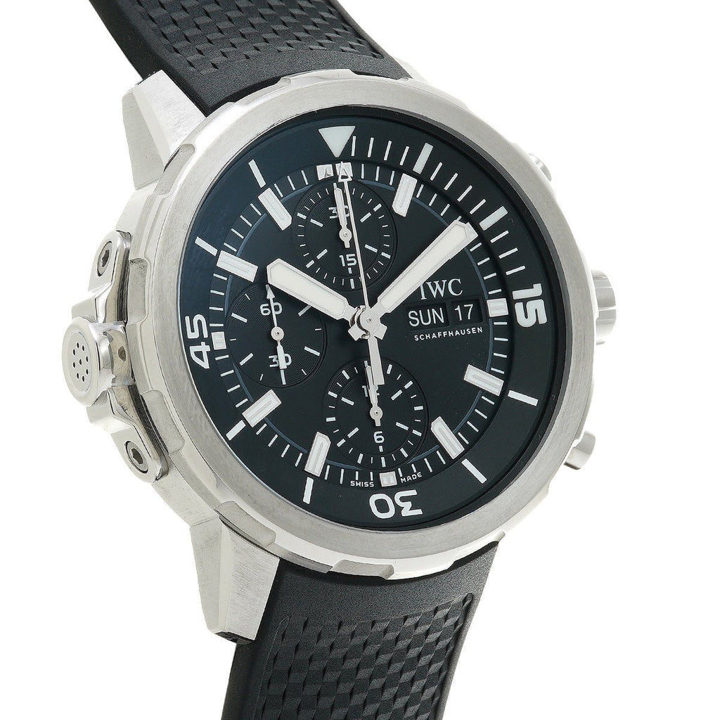 IWC Aquatimer Chronograph Black Dial Black Leather Strap Watch For Men - IW376803