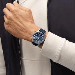 IWC Pilot's Automatic Chronograph 43mm Blue Dial Blue Calfskin Strap Watch For Men - IW377729