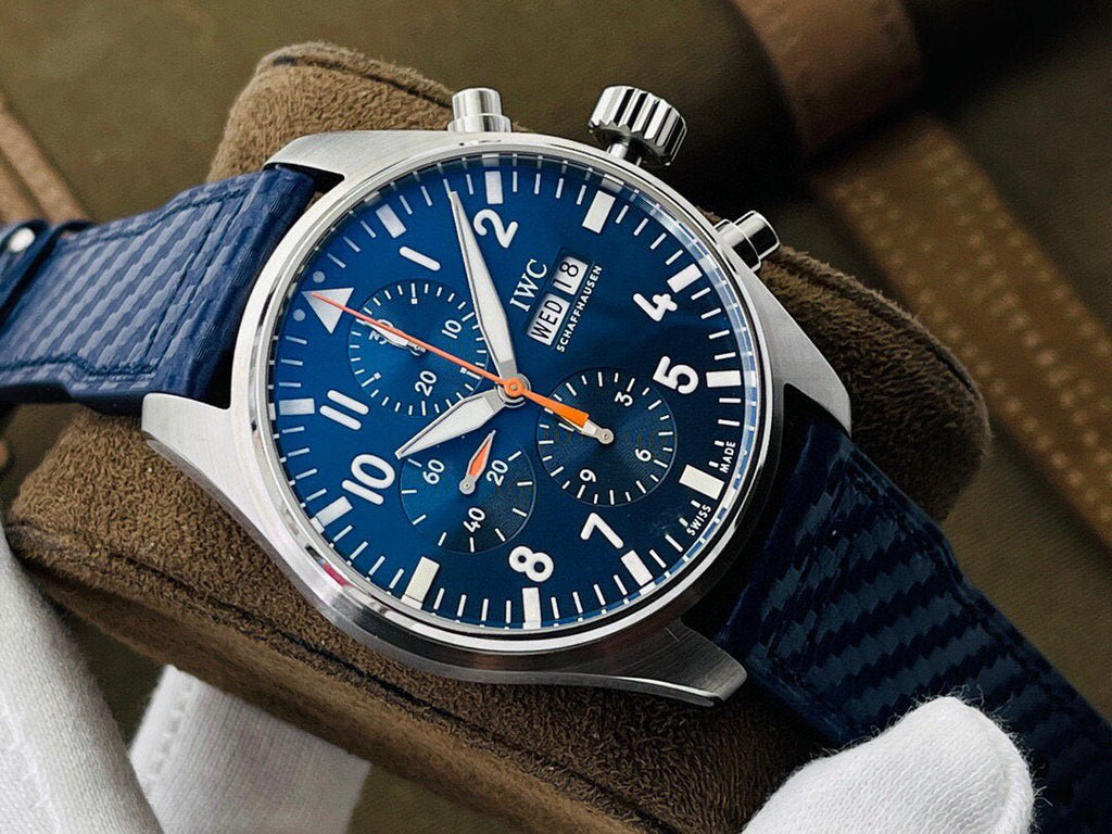 IWC Pilot's Automatic Chronograph 43mm Blue Dial Blue Calfskin Strap Watch For Men - IW377729