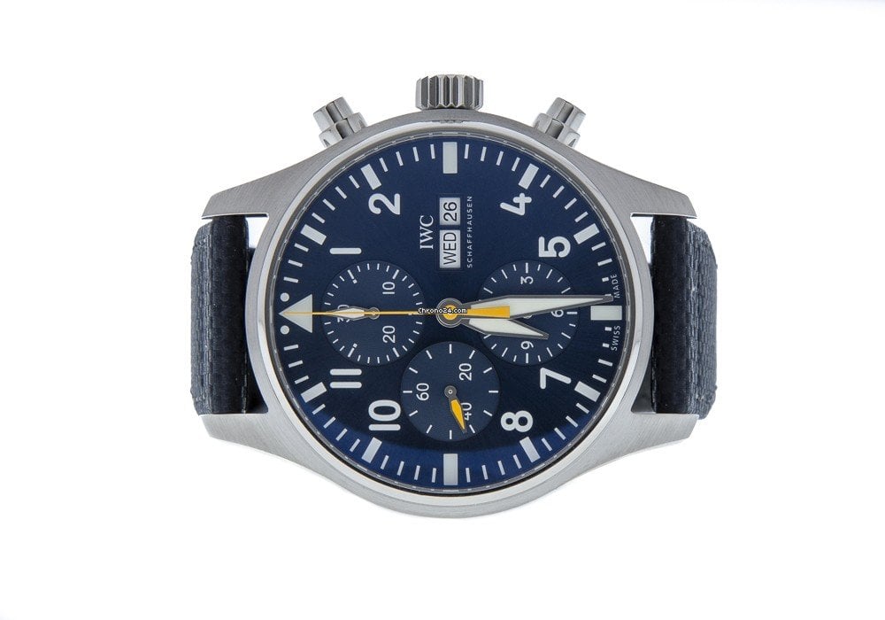 IWC Pilot's Automatic Chronograph 43mm Blue Dial Blue Calfskin Strap Watch For Men - IW377729