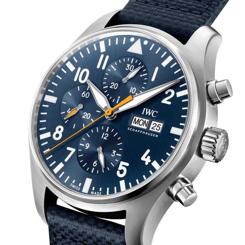 IWC Pilot's Automatic Chronograph 43mm Blue Dial Blue Calfskin Strap Watch For Men - IW377729