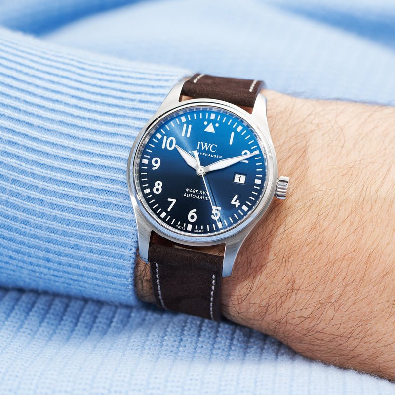 IWC Pilot's Mark XVIII Le Petit Prince Blue Dial Brown Leather Strap Watch For Men - IW327004