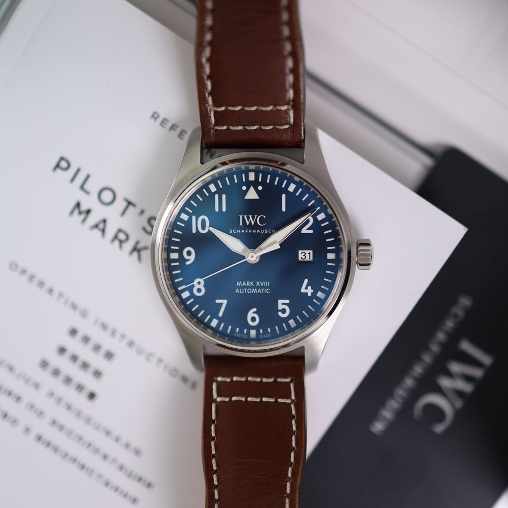 IWC Pilot's Mark XVIII Le Petit Prince Blue Dial Brown Leather Strap Watch For Men - IW327004