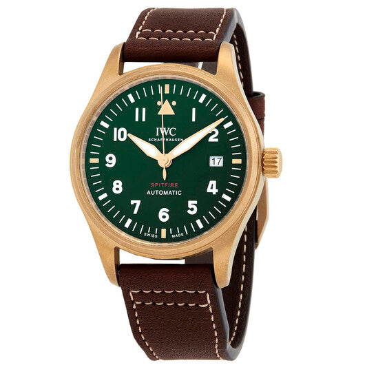 IWC Pilot's Watch Automatic Spitfire Green Dial Brown Leather Strap Watch For Men - IW326802