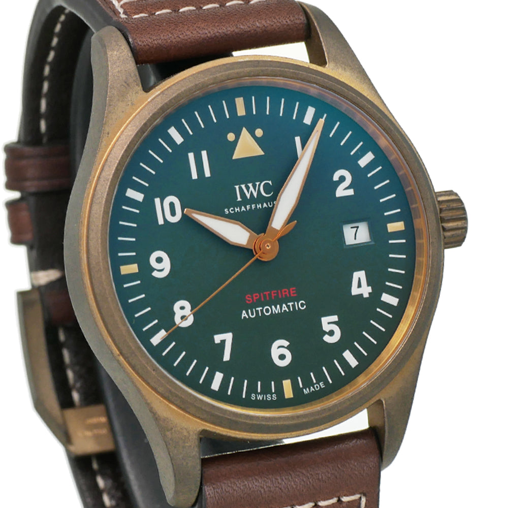 IWC Pilot's Watch Automatic Spitfire Green Dial Brown Leather Strap Watch For Men - IW326802