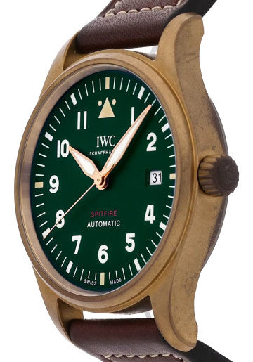 IWC Pilot's Watch Automatic Spitfire Green Dial Brown Leather Strap Watch For Men - IW326802