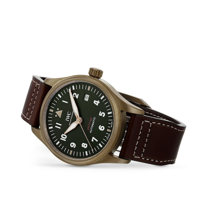 IWC Pilot's Watch Automatic Spitfire Green Dial Brown Leather Strap Watch For Men - IW326802