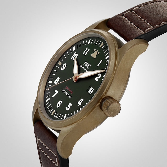 IWC Pilot's Watch Automatic Spitfire Green Dial Brown Leather Strap Watch For Men - IW326802