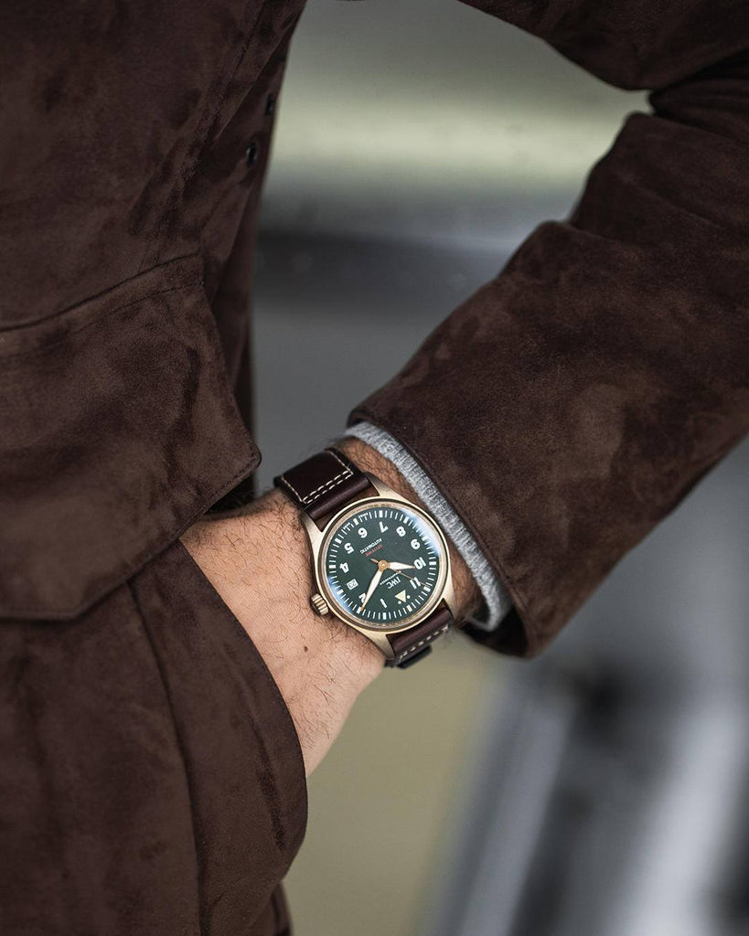 IWC Pilot's Watch Automatic Spitfire Green Dial Brown Leather Strap Watch For Men - IW326802