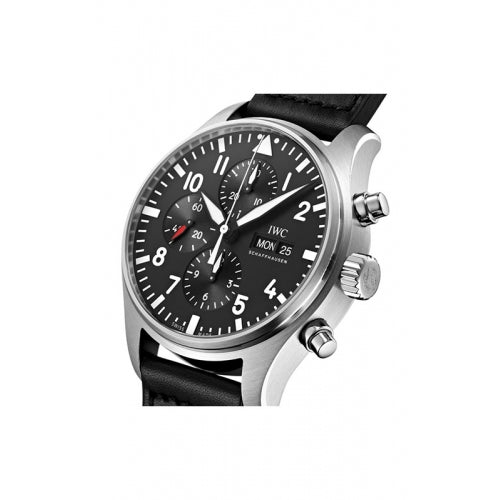 IWC Pilot's Watch Chronograph Black Dial Black Leather Strap Watch For Men - IW377709