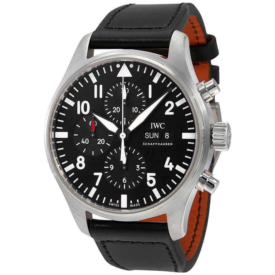 IWC Pilot's Watch Chronograph Black Dial Black Leather Strap Watch For Men - IW377709