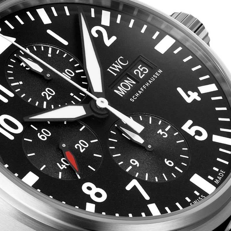 IWC Pilot's Watch Chronograph Black Dial Black Leather Strap Watch For Men - IW377709