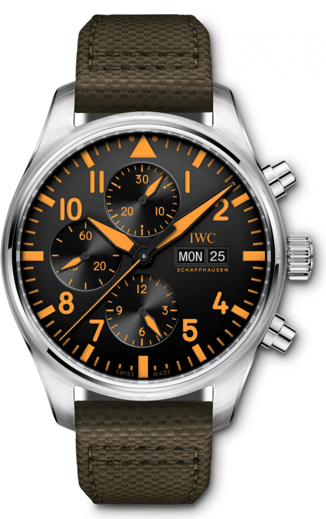 IWC Pilot's Watch Chronograph Black Dial Olive Green Calfskin Strap Watch For Men - IW377730