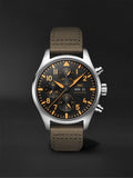 IWC Pilot's Watch Chronograph Black Dial Olive Green Calfskin Strap Watch For Men - IW377730