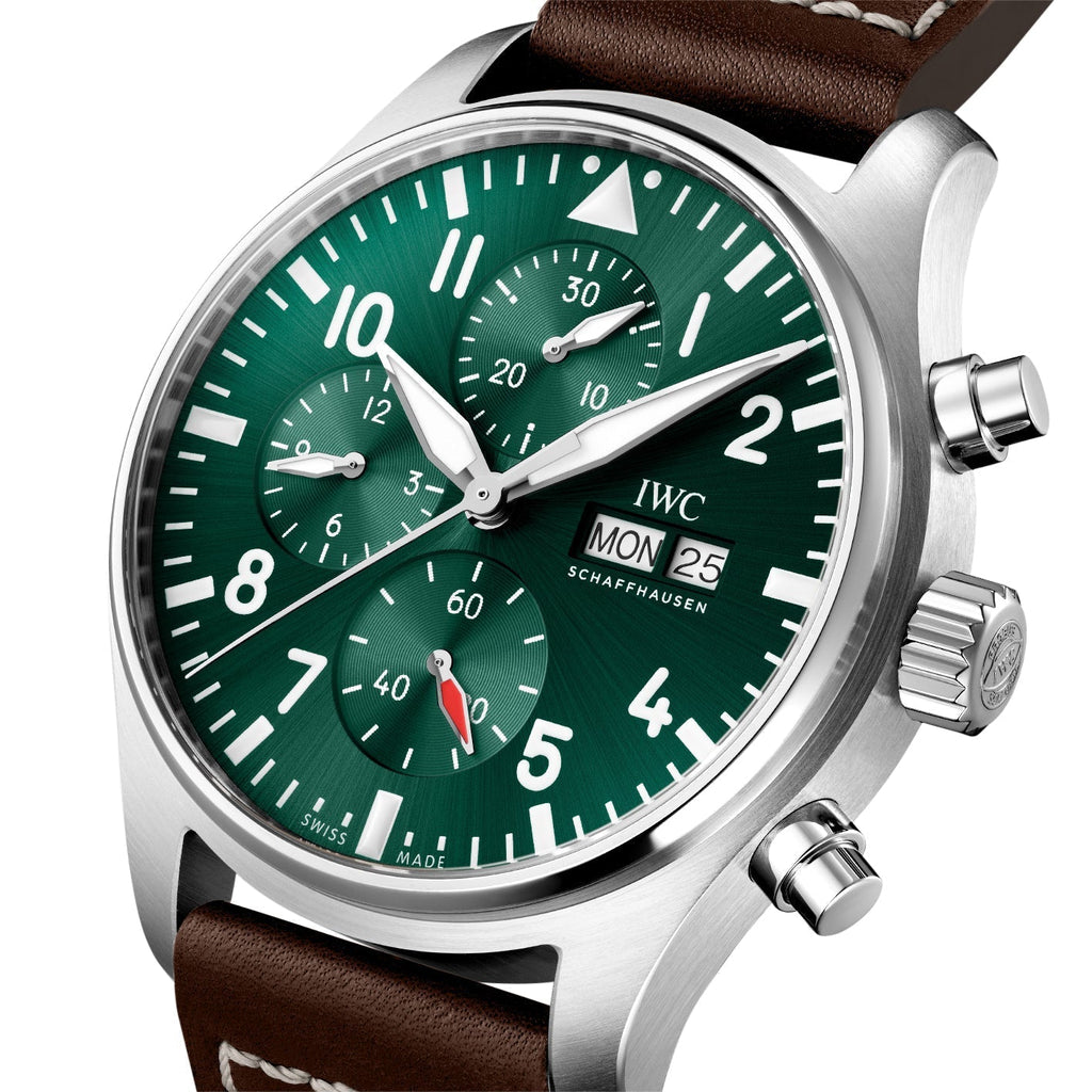 IWC Pilot's Watch Chronograph Edition Racing Green 43mm Green Dial Brown Leather Strap Watch For Men - IW377726