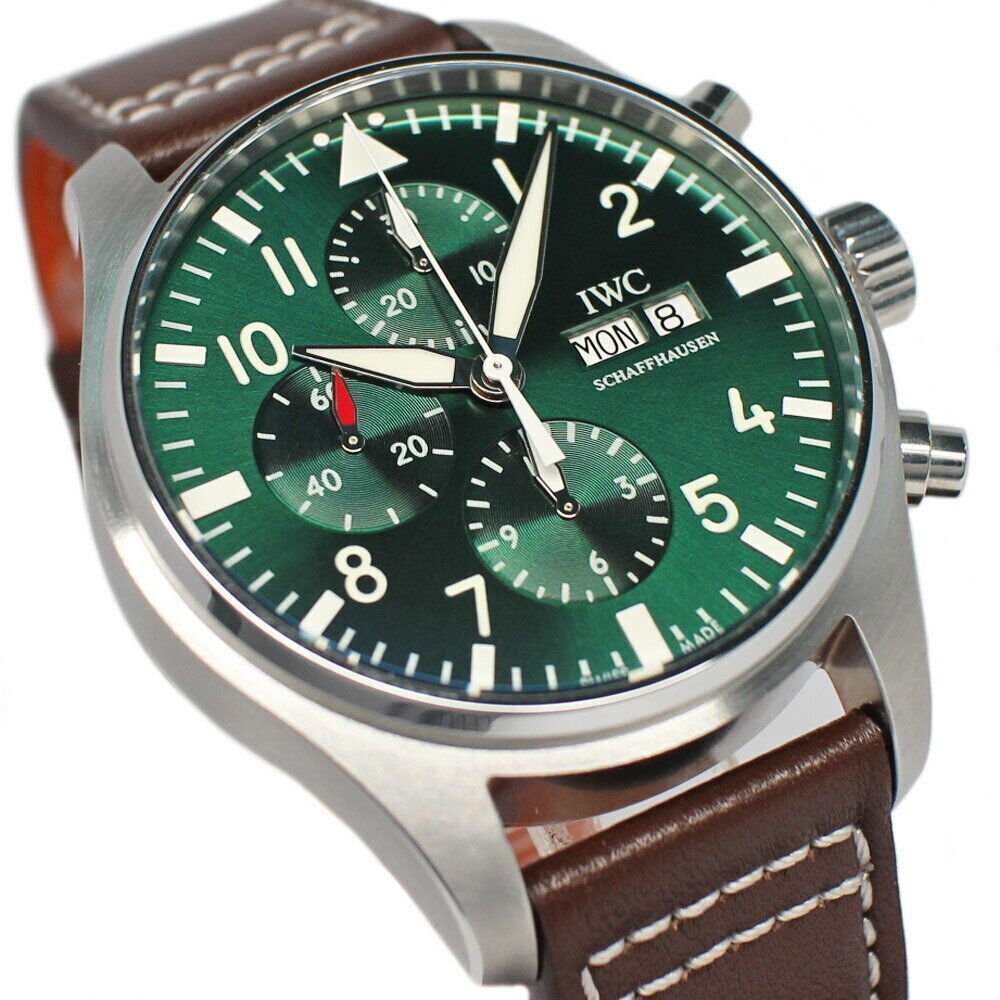 IWC Pilot's Watch Chronograph Edition Racing Green 43mm Green Dial Brown Leather Strap Watch For Men - IW377726