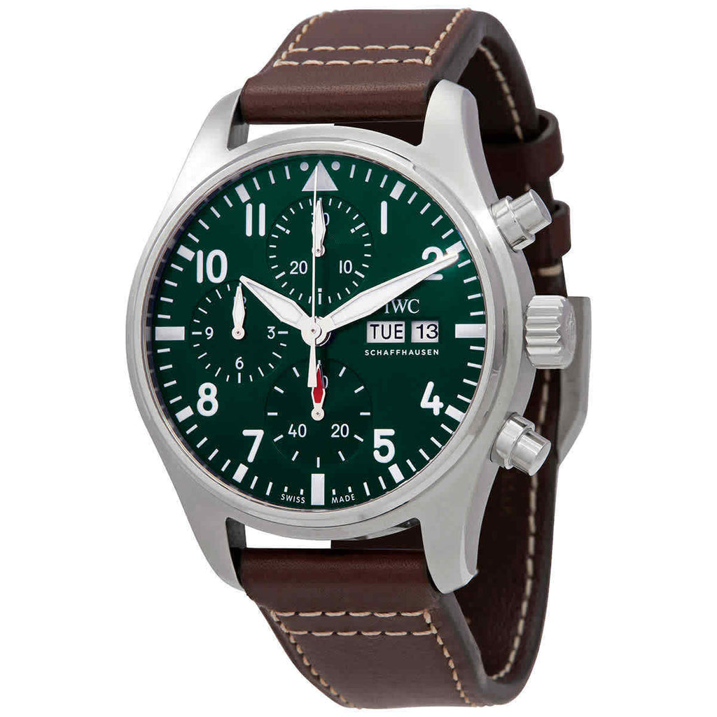 IWC Pilot's Watch Chronograph Edition Racing Green 43mm Green Dial Brown Leather Strap Watch For Men - IW377726