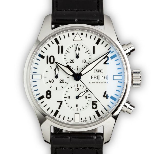 IWC Pilot’s Watch Chronograph Edition “150 Years” White Dial Black Leather Strap Watch For Men - IW377725