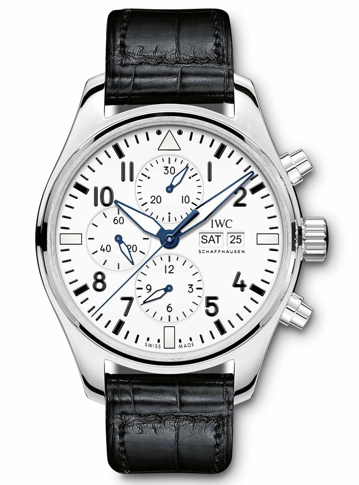 IWC Pilot’s Watch Chronograph Edition “150 Years” White Dial Black Leather Strap Watch For Men - IW377725