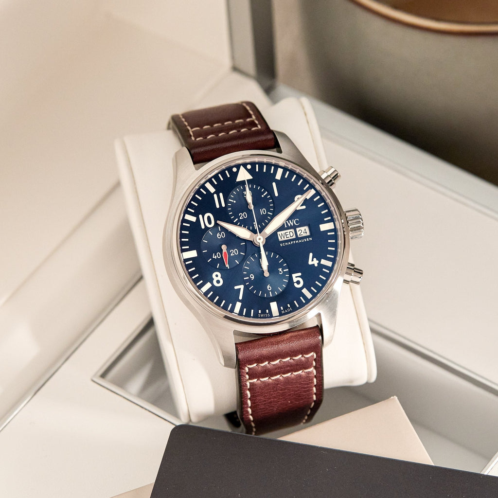 IWC Pilot’s Watch Chronograph Edition “Le Petit Prince” Blue Dial Brown Leather Strap Watch For Men - IW377714