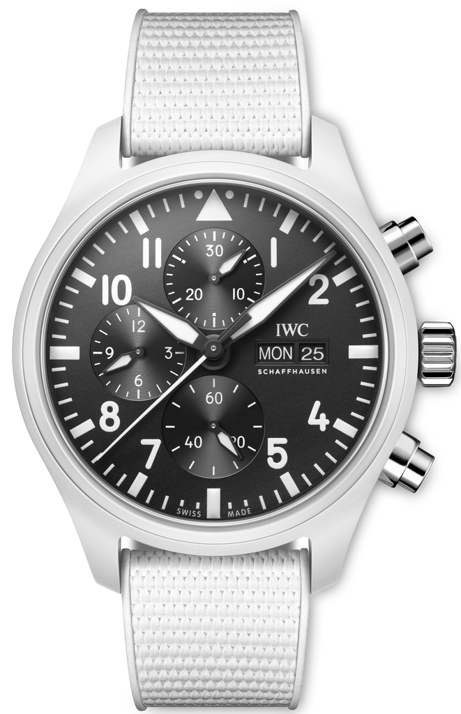 IWC Pilot's Watch Chronograph Top Gun Edition 'Lake Tahoe' Black Dial White Leather Strap Watch For Men - IW389105