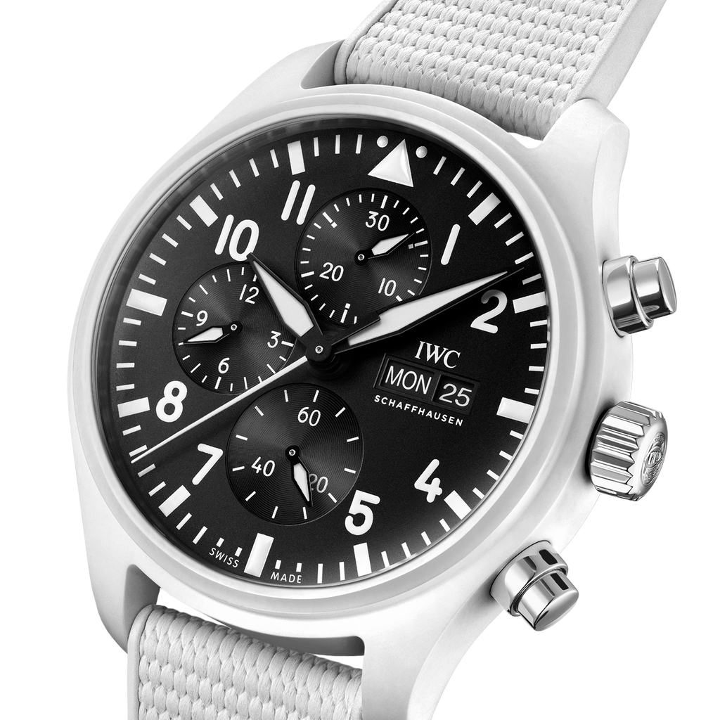 IWC Pilot's Watch Chronograph Top Gun Edition 'Lake Tahoe' Black Dial White Leather Strap Watch For Men - IW389105