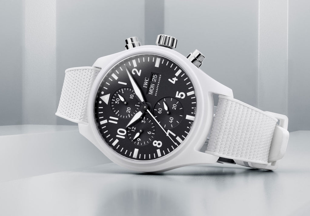 IWC Pilot's Watch Chronograph Top Gun Edition 'Lake Tahoe' Black Dial White Leather Strap Watch For Men - IW389105