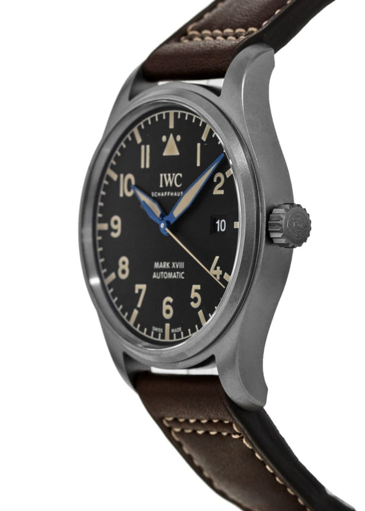 IWC Pilot's Watch Mark XVIII 40mm Black Dial Brown Leather Strap Watch For Men - IW327006