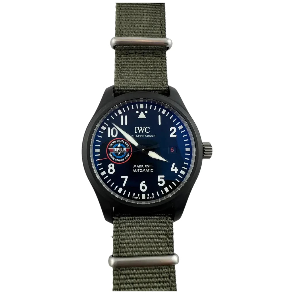 IWC Pilot’s Watch Mark XVIII Top Gun Edition “SFTI” Black Dial Green Nylon Strap Watch For Men - IW324712