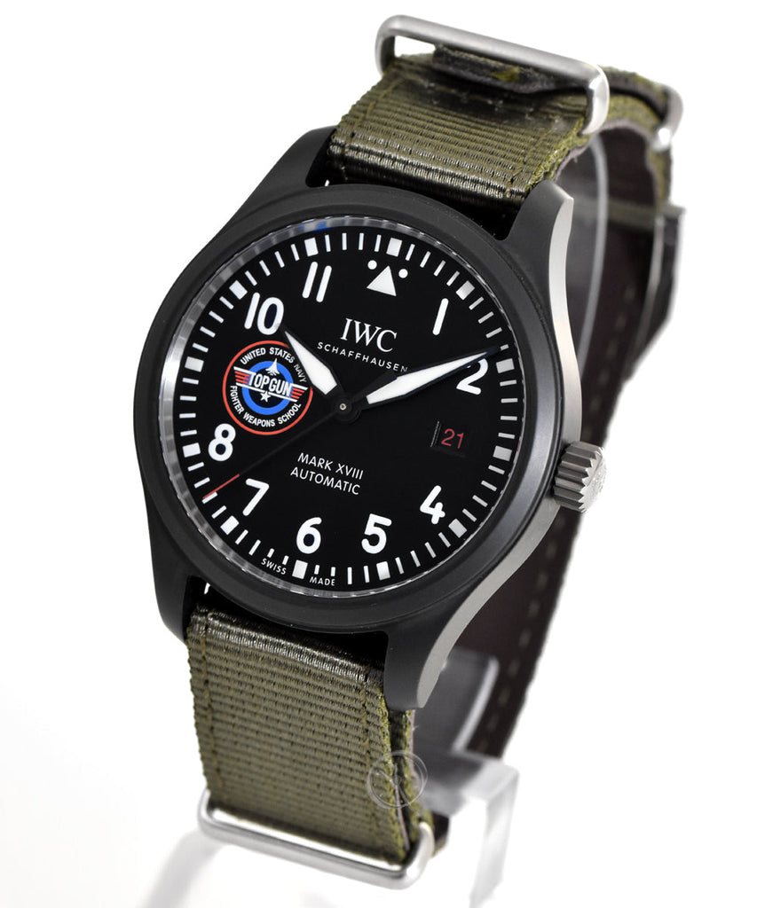 IWC Pilot’s Watch Mark XVIII Top Gun Edition “SFTI” Black Dial Green Nylon Strap Watch For Men - IW324712