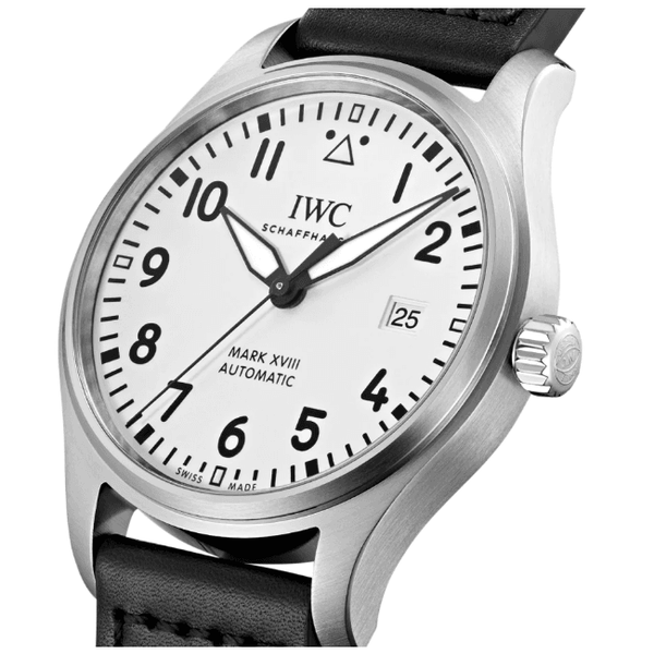 IWC Pilot's Watch Mark XVIII White Dial Black Leather Strap Watch For Men - IW327002