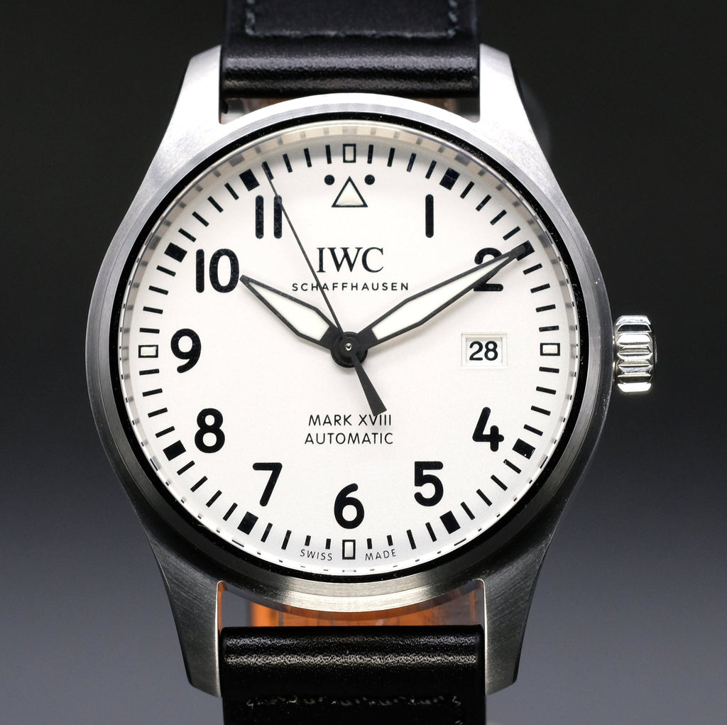 IWC Pilot's Watch Mark XVIII White Dial Black Leather Strap Watch For Men - IW327002