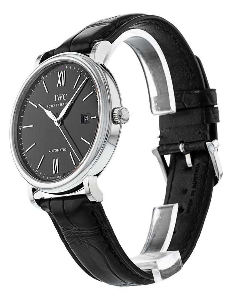 IWC Portofino Automatic Black Dial Black Leather Strap Watch For Men - IW356502