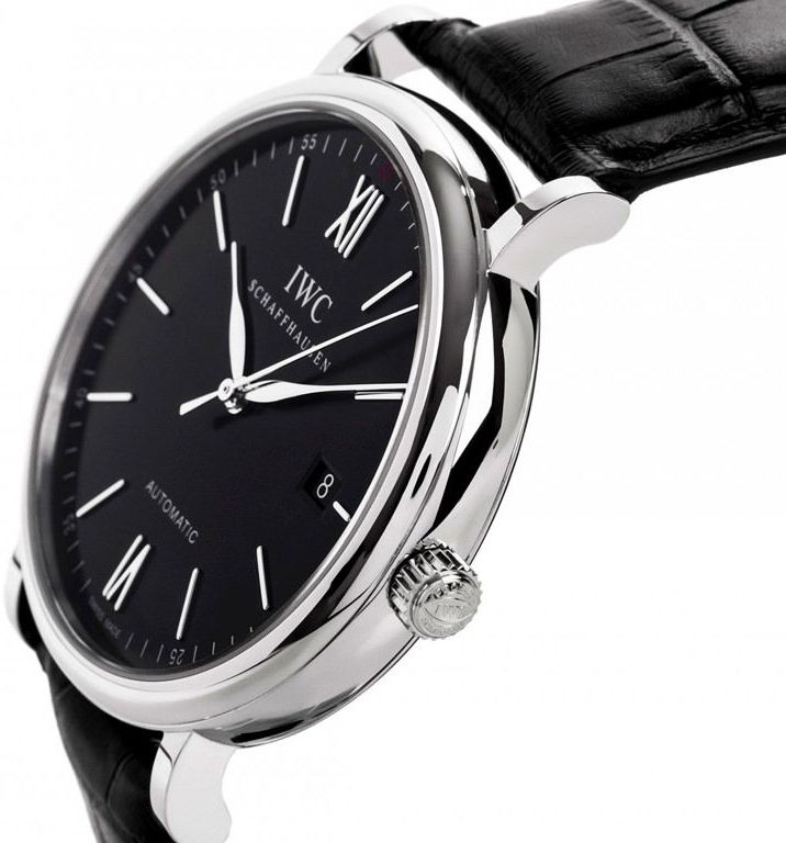 IWC Portofino Automatic Black Dial Black Leather Strap Watch For Men - IW356502