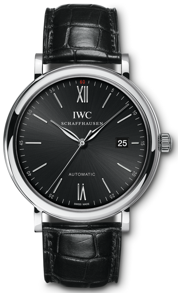 IWC Portofino Automatic Black Dial Black Leather Strap Watch For Men - IW356502