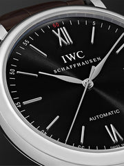 IWC Portofino Automatic Black Dial Black Leather Strap Watch For Men - IW356502