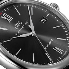 IWC Portofino Automatic Black Dial Black Leather Strap Watch For Men - IW356502