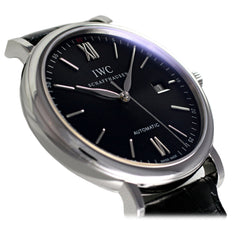 IWC Portofino Automatic Black Dial Black Leather Strap Watch For Men - IW356502