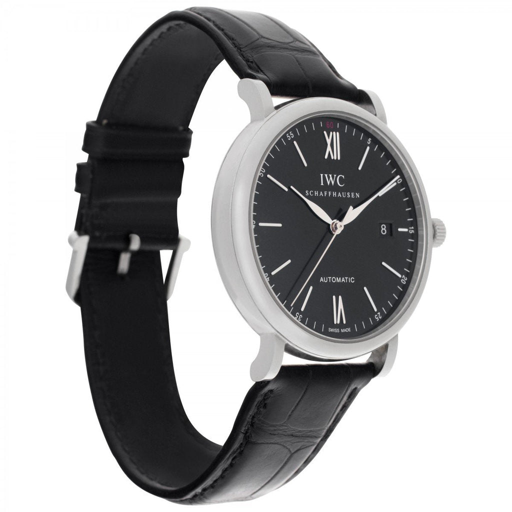 IWC Portofino Automatic Black Dial Black Leather Strap Watch For Men - IW356502