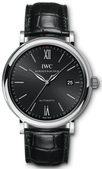 IWC Portofino Automatic Black Dial Black Leather Strap Watch For Men - IW356502