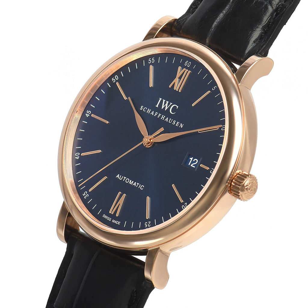 IWC Portofino Automatic Blue Dial Black Leather Strap Watch For Men - IW356522