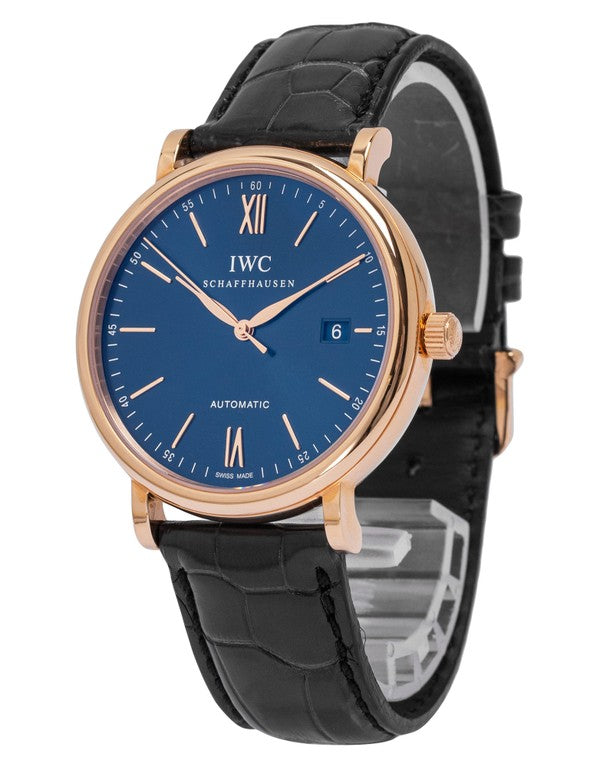 IWC Portofino Automatic Blue Dial Black Leather Strap Watch For Men - IW356522