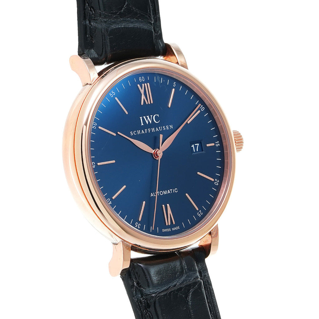 IWC Portofino Automatic Blue Dial Black Leather Strap Watch For Men - IW356522