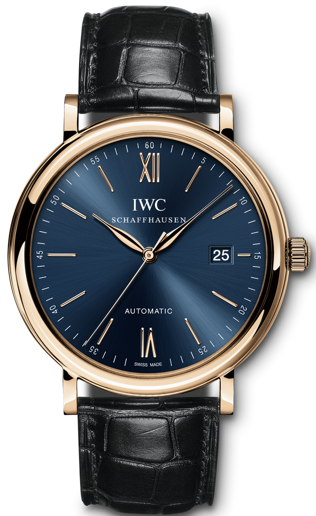 IWC Portofino Automatic Blue Dial Black Leather Strap Watch For Men - IW356522