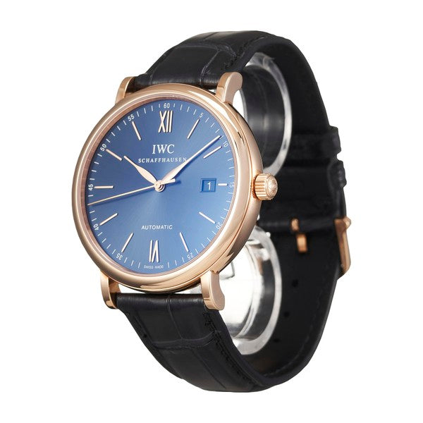 IWC Portofino Automatic Blue Dial Black Leather Strap Watch For Men - IW356522