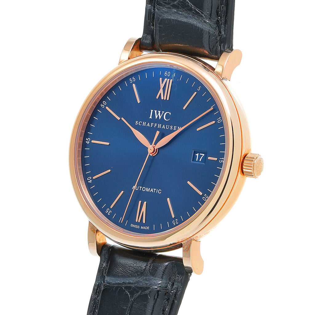 IWC Portofino Automatic Blue Dial Black Leather Strap Watch For Men - IW356522