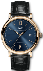 IWC Portofino Automatic Blue Dial Black Leather Strap Watch For Men - IW356522