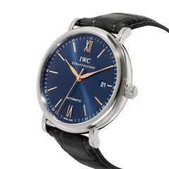 IWC Portofino Automatic Blue Dial Black Leather Strap Watch For Men - IW356523